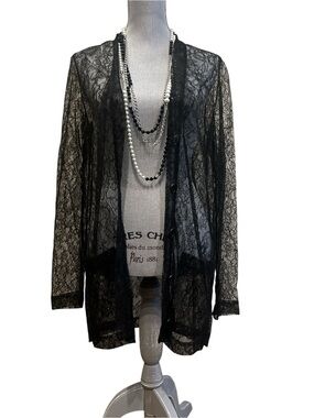 Sari Gueron Black Floral Lace Sheer Cardigan